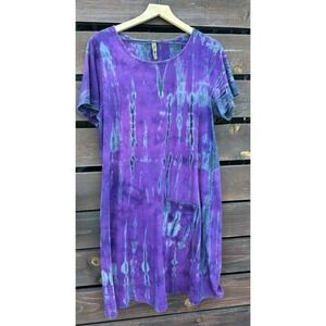 Vtg‎ Pure Intent Boho Festival Purple  Tie Dye Dress Made In USA Size S/M